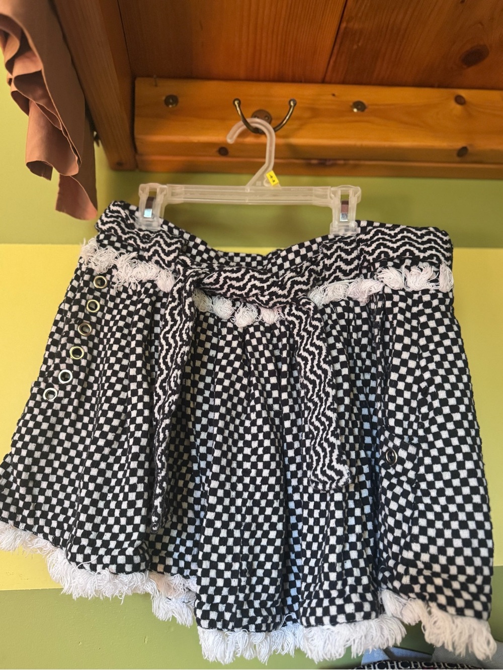 Dodo Bar Or Black & White Checkered Fringe Skater Skirt